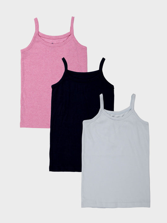 Girls Cotton Sleeveless Solid Camisole Pack of 3