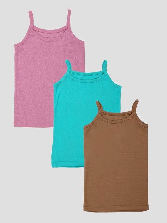 Girls Cotton Sleeveless Solid Camisole Pack of 3