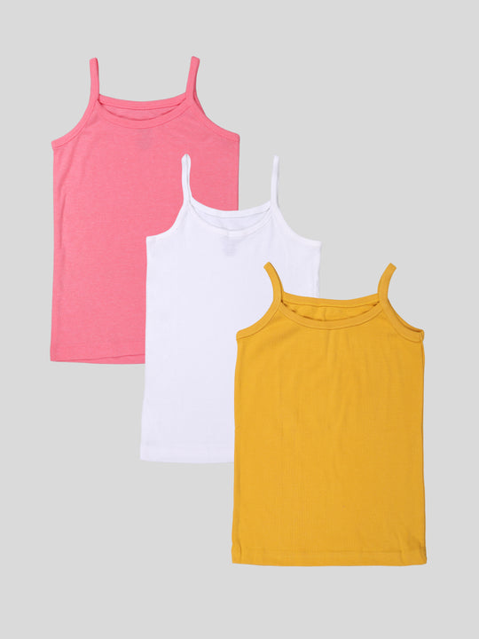 Girls Cotton Sleeveless Solid Camisole Pack of 3