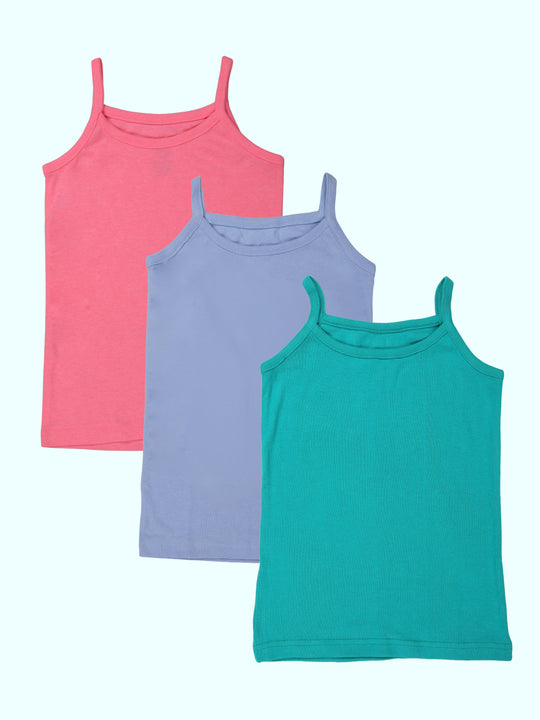 Girls Cotton Sleeveless Solid Camisole Pack of 3