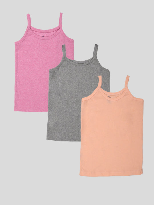 Girls Cotton Sleeveless Solid Camisole Pack of 3