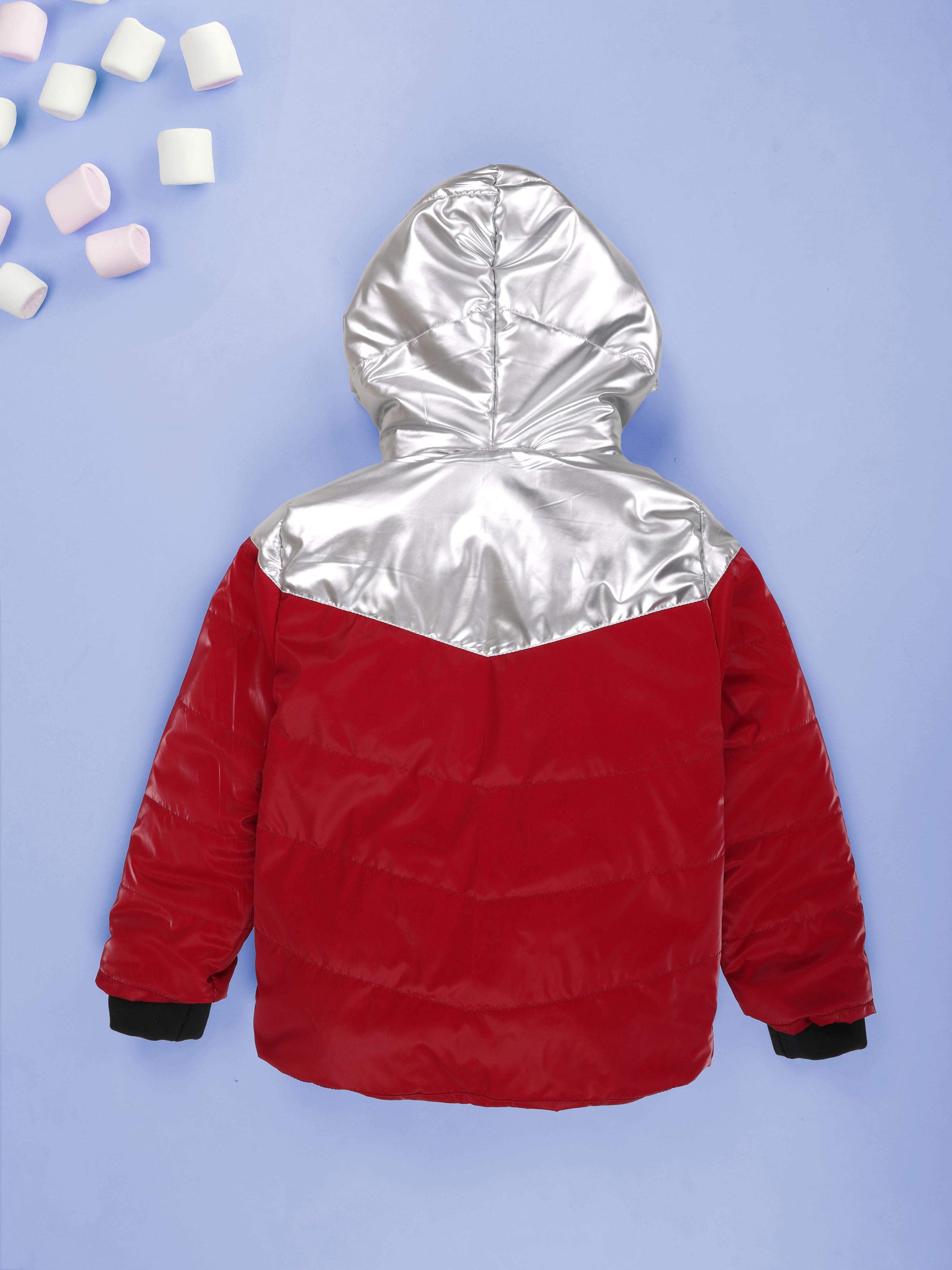 Kiddopanti Polyester Woven Full Sleeves Warm Cut & Sew Solid Puffer hooded Jacket