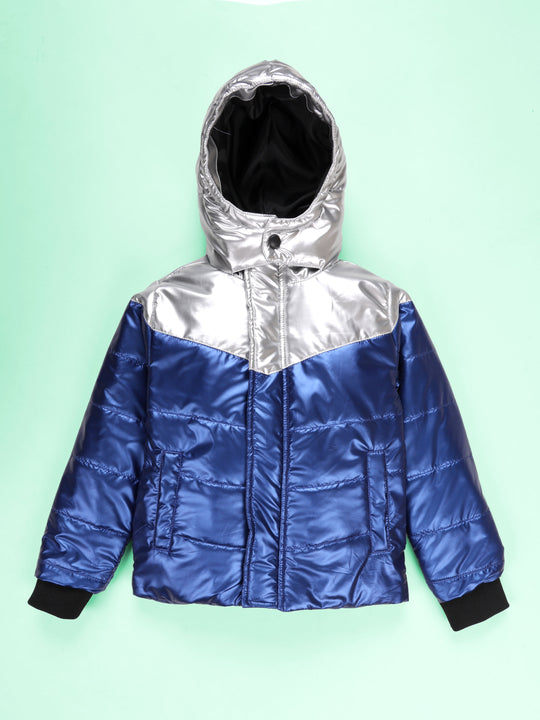 Kiddopanti Unisex Cut & Sew Warm Hooded Puffer Jacket with Front Zip & Pockets