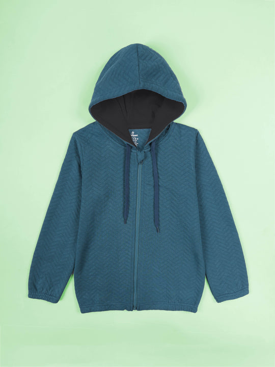 Kiddopanti Unisex Cotton Knitted Full Sleeves Solid Quilted Hooded Jacket