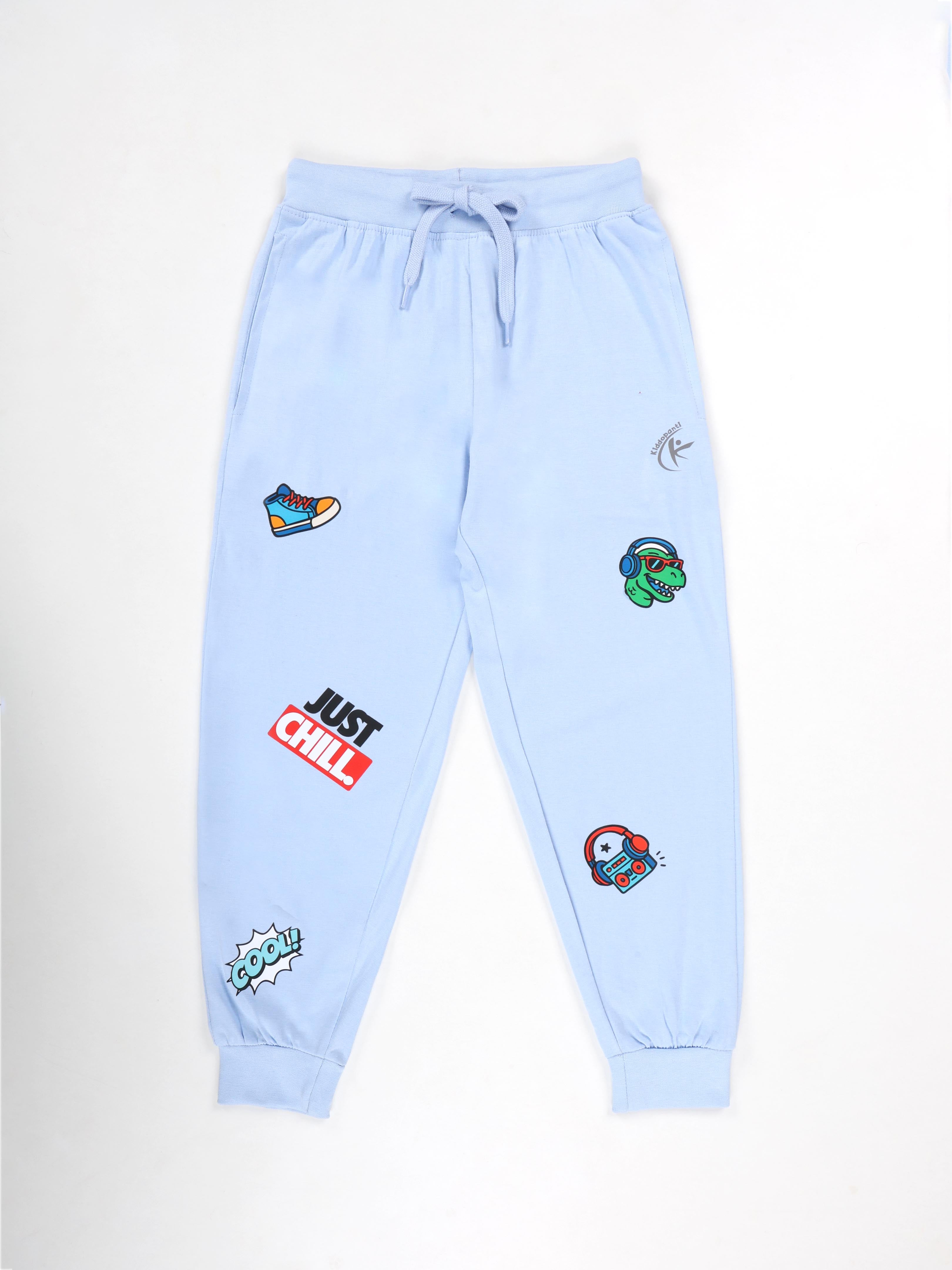 KiddoPanti Boys 100% Cotton Track Pant With Multi Badge
