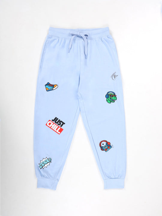 KiddoPanti Boys 100% Cotton Track Pant With Multi Badge