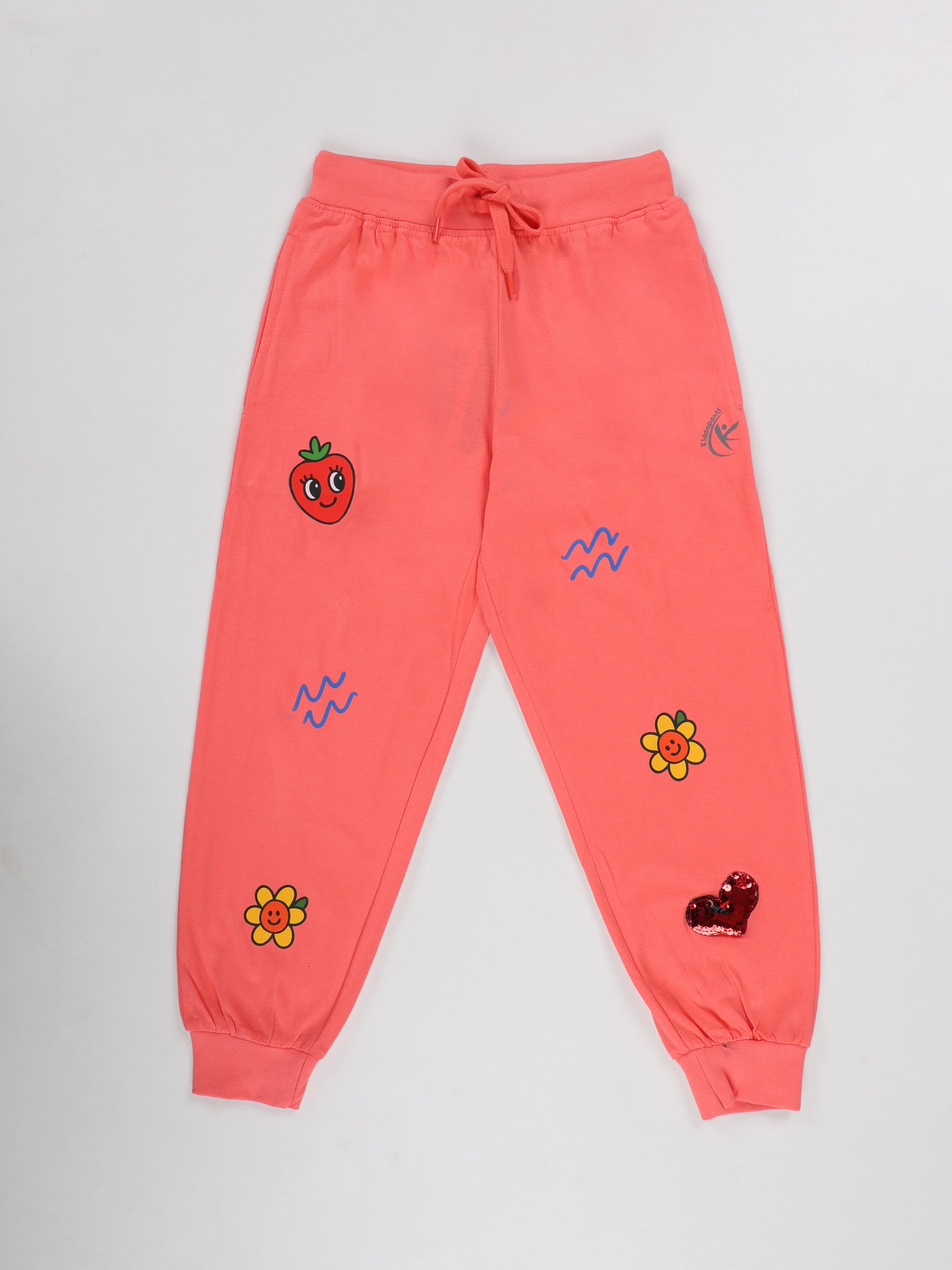 KiddoPanti Boys 100% Cotton Printed Track Pant with Badges