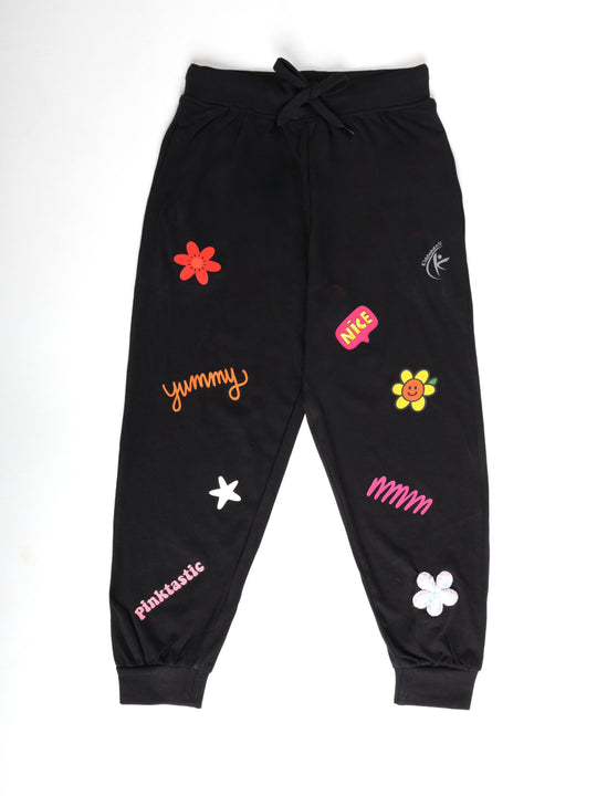 KiddoPanti Boys 100% Cotton Printed Track Pant with Badges