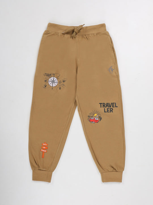 KiddoPanti Boys 100% Cotton Track Pant With Multi Badge