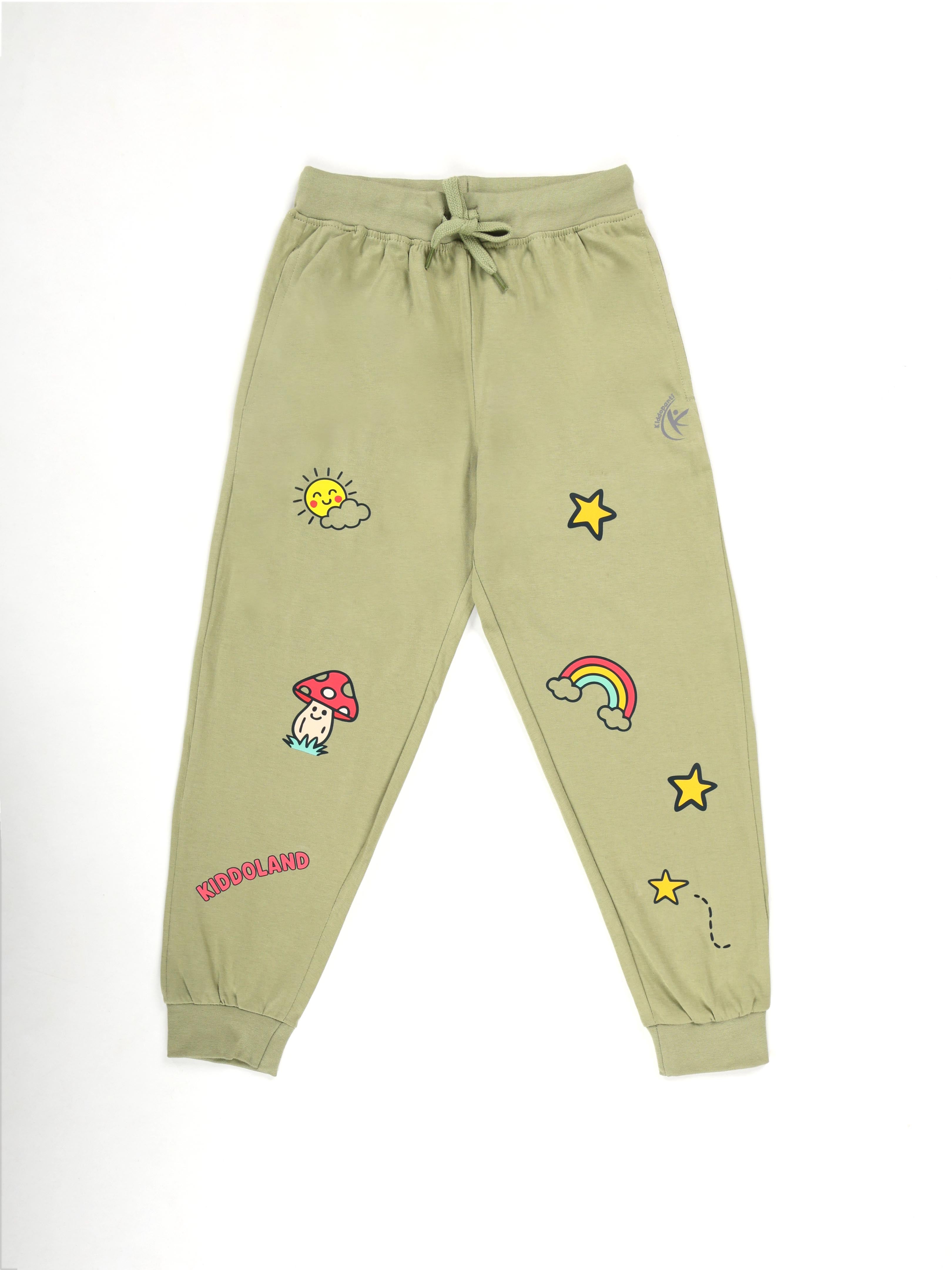 KiddoPanti Boys 100% Cotton Printed Track Pant with Badges