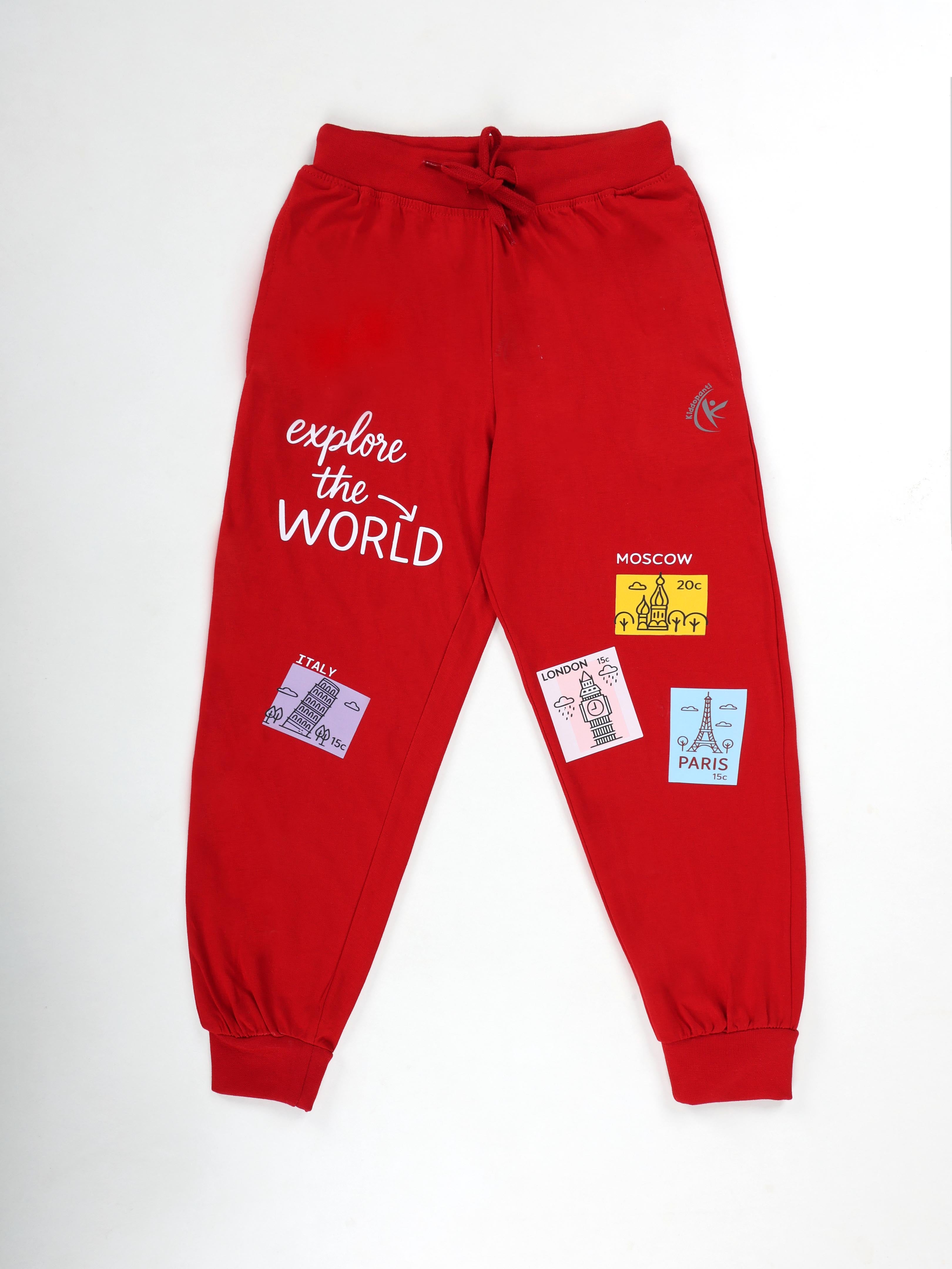 KiddoPanti Boys 100% Cotton Track Pant With Multi Badge