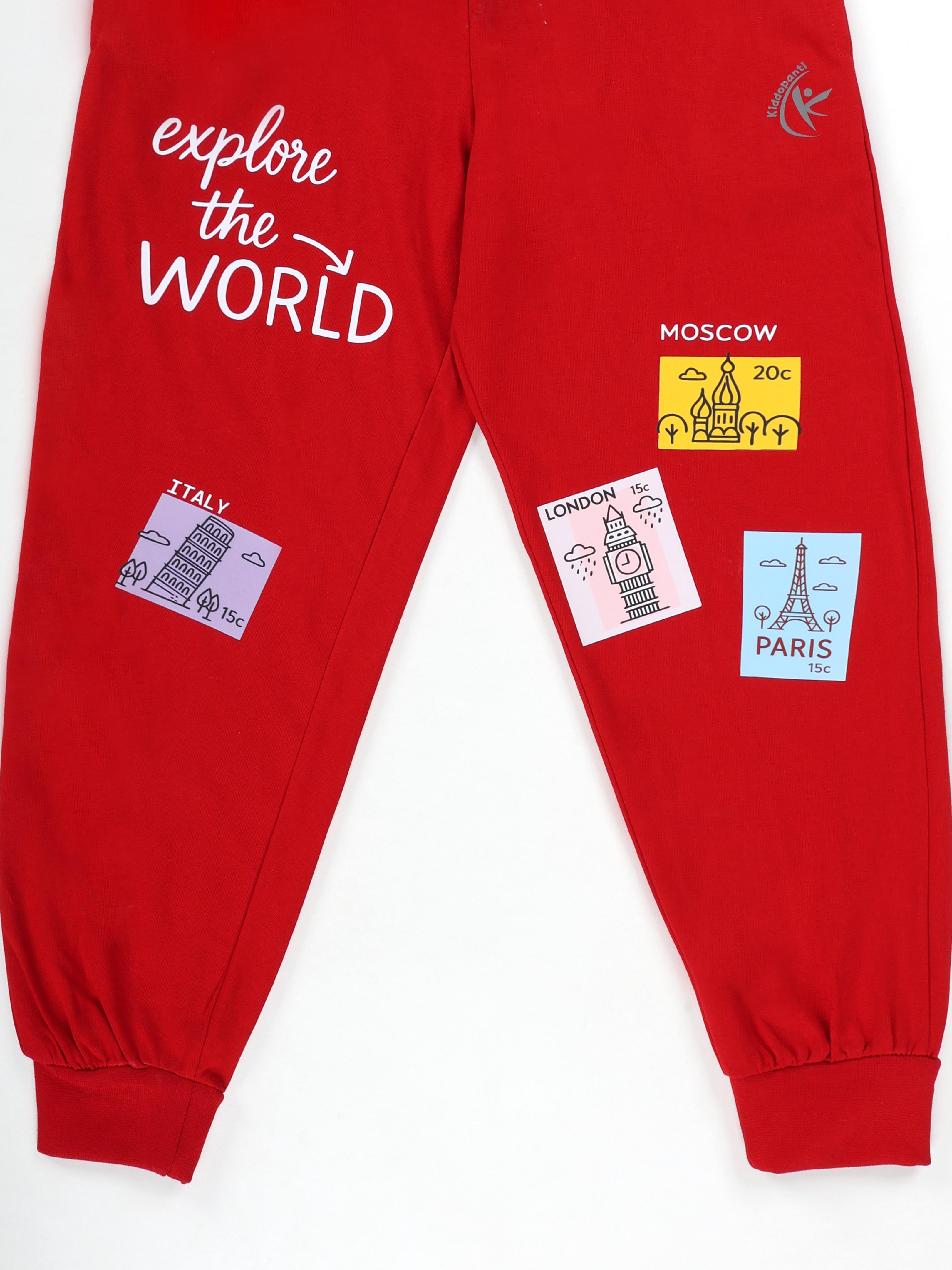 KiddoPanti Boys 100% Cotton Track Pant With Multi Badge