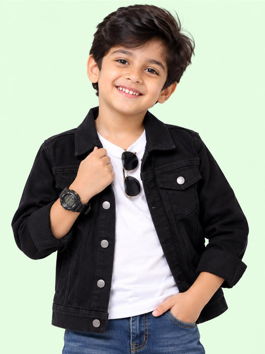 Kiddopanti Boys Denim Woven Solid Jacket