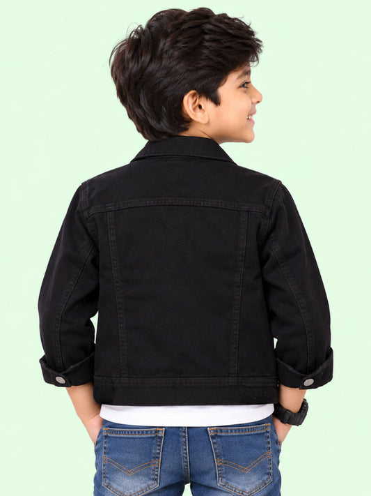 Kiddopanti Boys Denim Woven Solid Jacket
