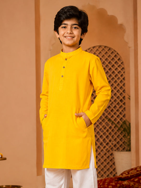 Kiddopanti Boys Rayon Woven Traditional Ethnic Solid Long Kurta