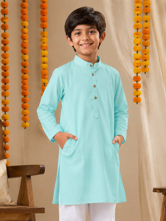 Kiddopanti Boys Rayon Woven Traditional Ethnic Solid Long Kurta