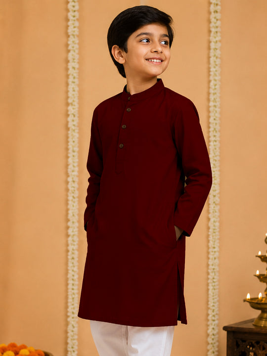 Kiddopanti Boys Rayon Woven Traditional Ethnic Solid Long Kurta