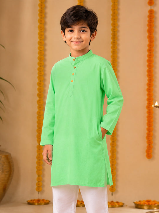 Kiddopanti Boys Rayon Woven Traditional Ethnic Solid Long Kurta