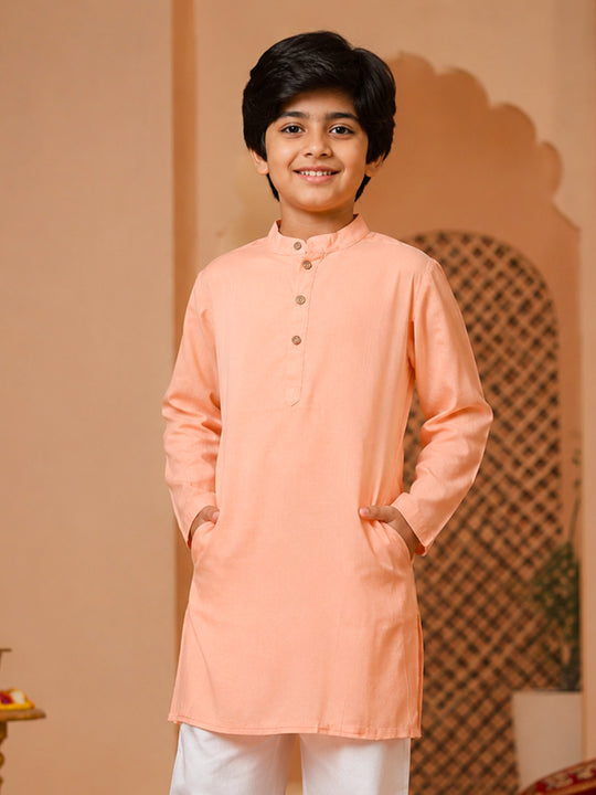 Kiddopanti Boys Rayon Woven Traditional Ethnic Solid Long Kurta