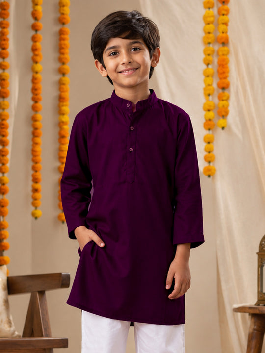 Kiddopanti Boys Rayon Woven Traditional Ethnic Solid Long Kurta
