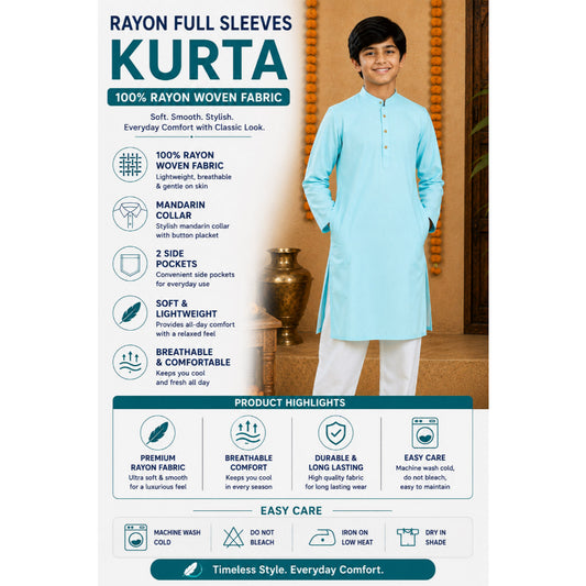 Kiddopanti Boys Rayon Woven Dhol Graphic Printed Traditional Ethnic Long Kurta