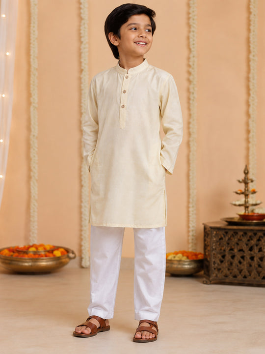 Kiddopanti Boys Rayon Woven Full Sleeves Traditional Ethnic Solid Long Kurta with Pyjama Set