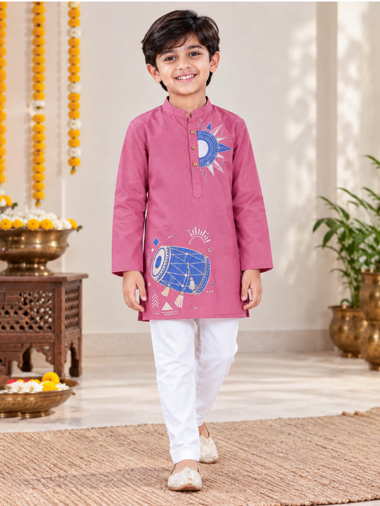 Kiddopanti Boys Rayon Ethnic Dhol Printed Kurta & Pyjama Set