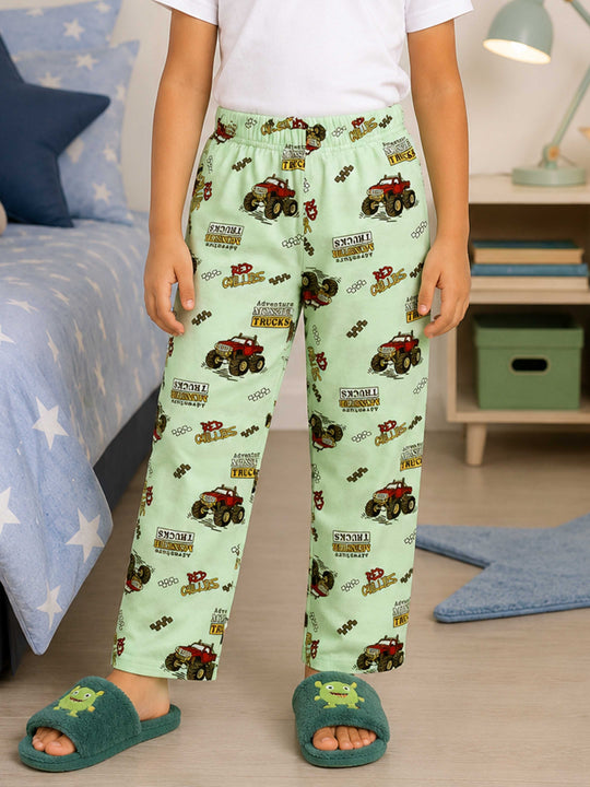 Kiddopanti Boys Cotton Knit Car Printed Pyjama Pant with Single Pocket