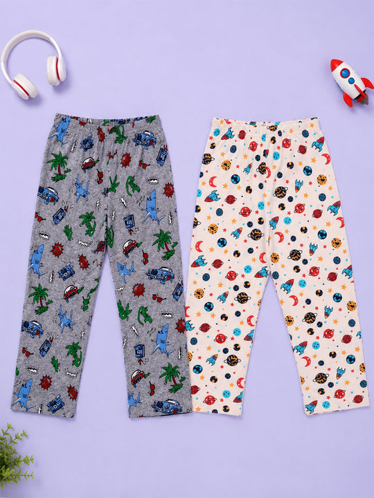 Kiddopanti Boys Cotton Knit All Over Printed Pyjama Pack Of 2