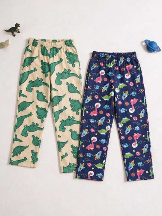 Kiddopanti Boys Cotton Knit All Over Printed Pyjama Pack of 2