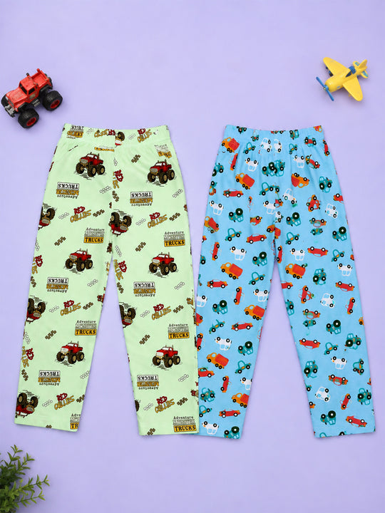 Kiddopanti Boys Cotton Knit All Over Printed Pyjama Pack Of 2