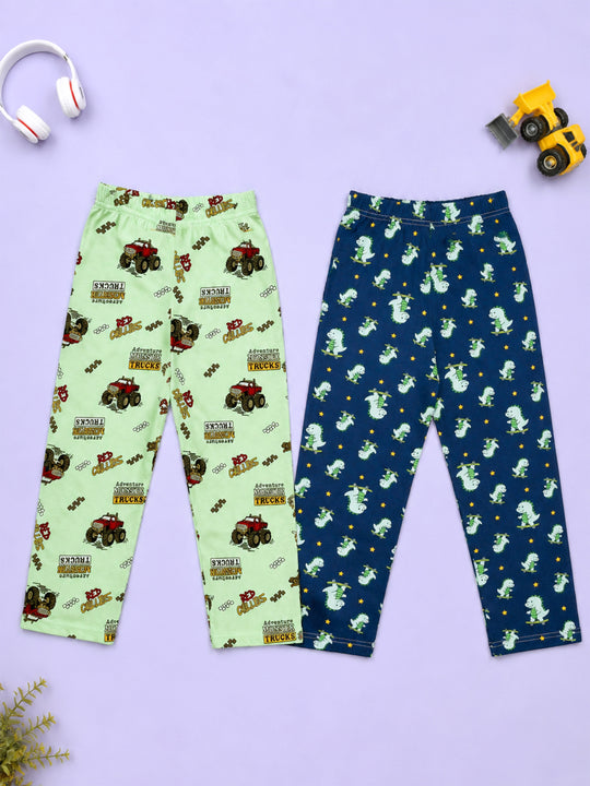 Kiddopanti Boys Cotton Knit All Over Printed Pyjama Pack Of 2