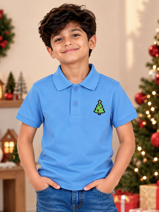 Kiddopanti Boys Cotton Knit Half Sleeves Badges Graphic Printed Pique Polo T-Shirt