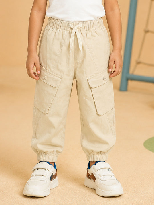 Kiddopanti Boys Cotton Woven Cargo Balloon Pants with Elasticated Waist & Hem