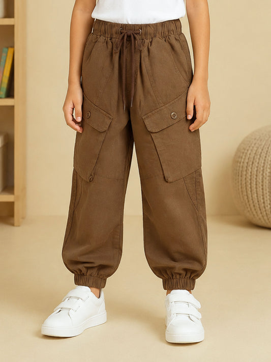 Kiddopanti Boys Cotton Woven Cargo Balloon Pants with Elasticated Waist & Hem