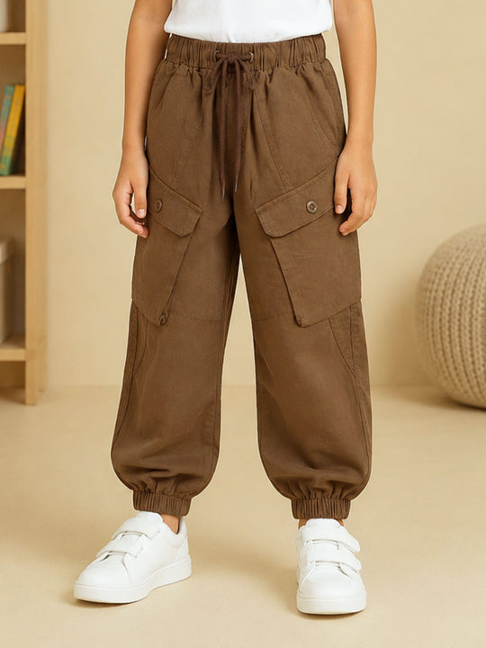 Kiddopanti Boys Cotton Woven Cargo Balloon Pants with Elasticated Waist & Hem