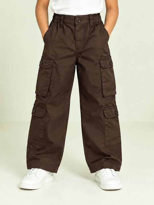 Kiddopanti Boys Cotton Woven Baggy Fit Solid Cargo Pants with Multi Utility Pockets