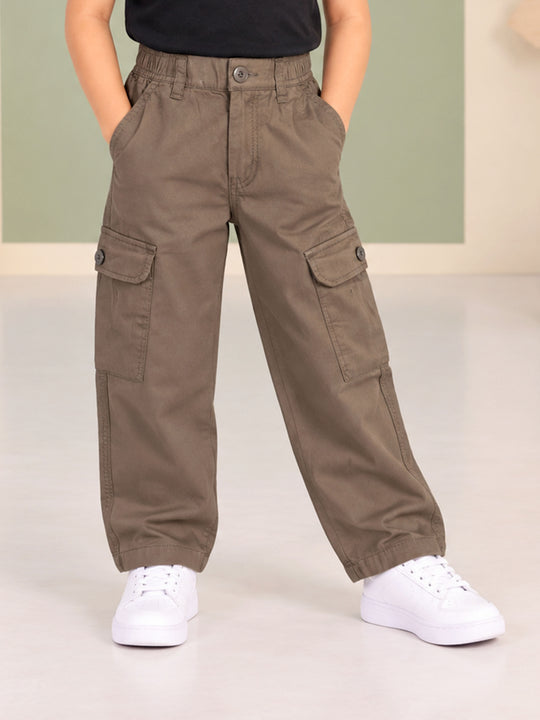 Kiddopanti Boys Cotton Cargo Pants with Elasticated Waist & Utility Flap Pockets