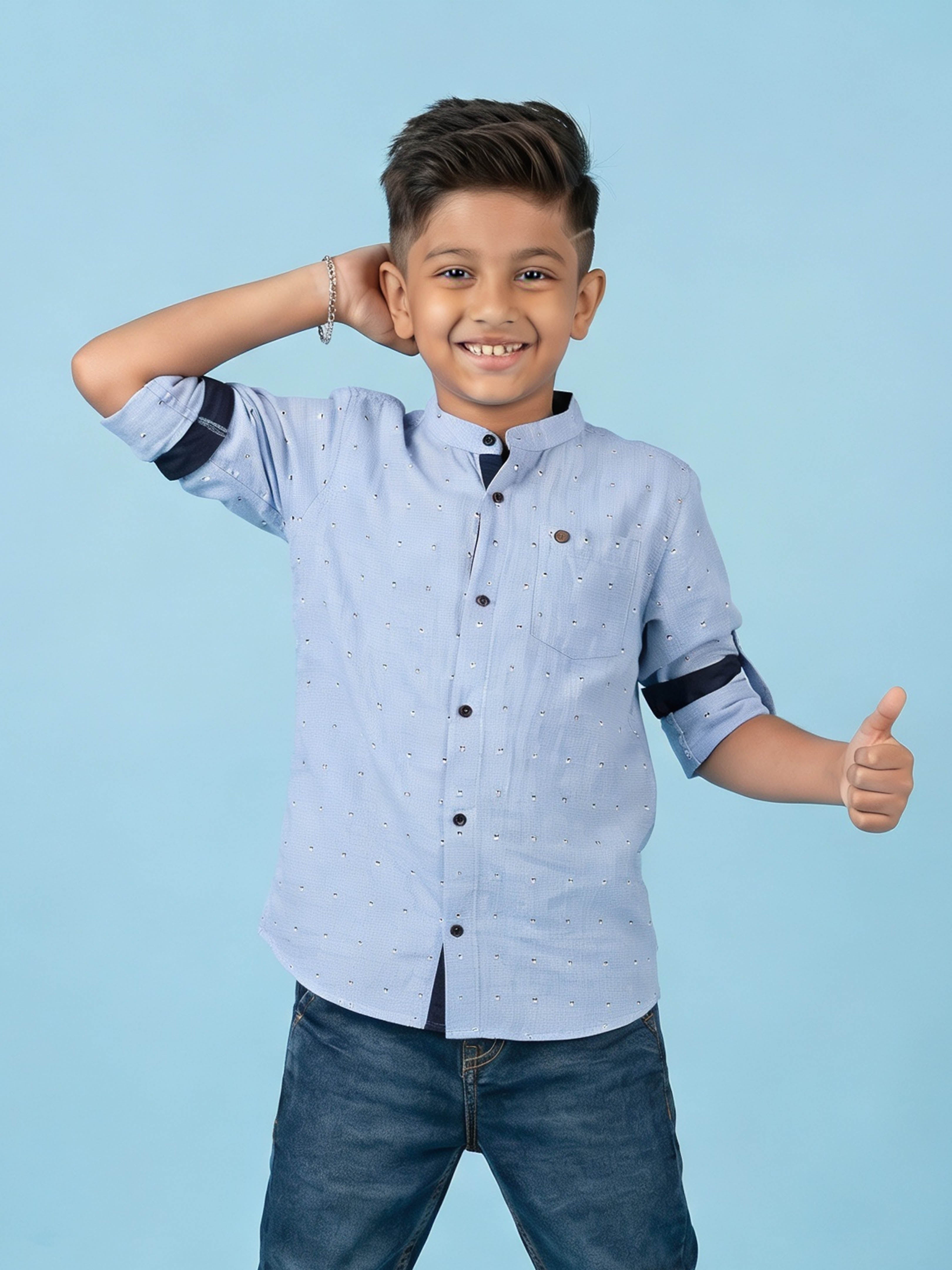 Kiddopanti Boys Cotton Woven Full Sleeve All Over Regular Fit Kurta Shirt