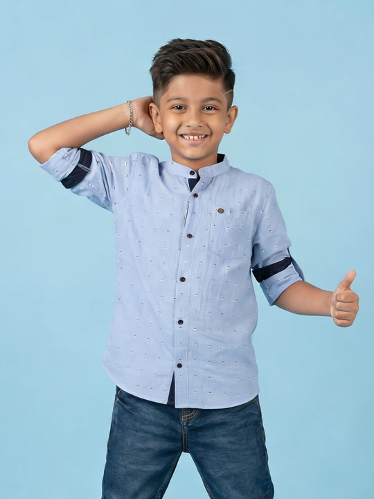 Kiddopanti Boys Cotton Woven Full Sleeve All Over Regular Fit Kurta Shirt
