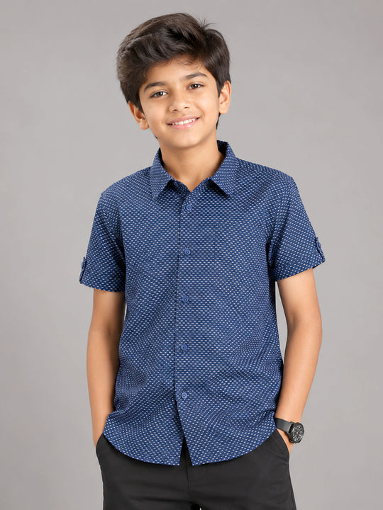 Kiddopanti Boys Cotton Knit Half Sleeve Polka Dot Printed Shirt