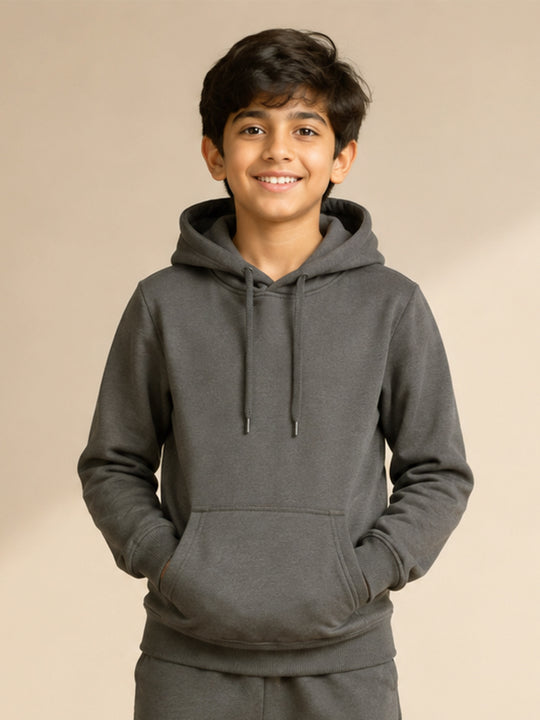 Kiddopanti Boys & Girls Cotton Blend Fleece Full Sleeve Solid Hooded Sweatshirt