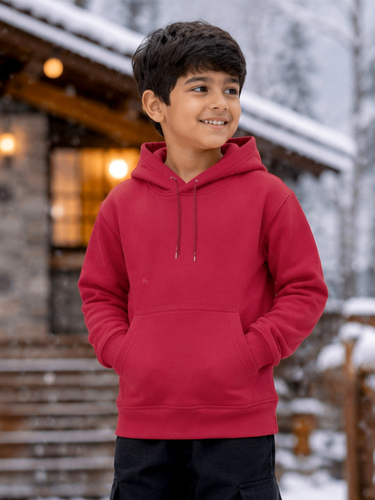 Kiddopanti Boys & Girls Cotton Fleece Full Sleeves Solid Hooded Sweatshirt