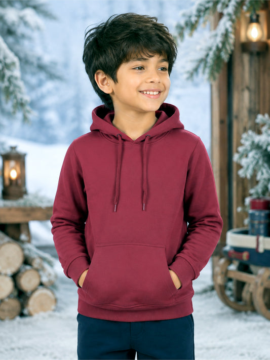 Kiddopanti Boys & Girls Cotton Fleece Full Sleeves Solid Hooded Sweatshirt