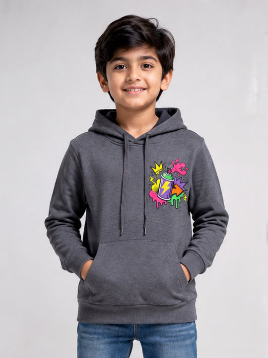 Kiddopanti Boys Cotton Fleece Full Sleeve Graphic Printed Hooded Sweatshirt