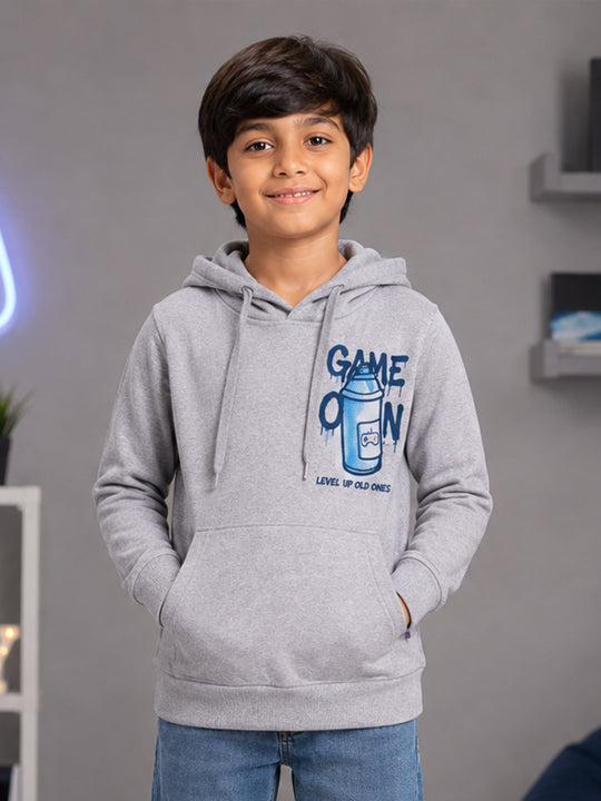 Kiddopanti Boys Cotton Fleece Full Sleeve Graphic Printed Hooded Sweatshirt