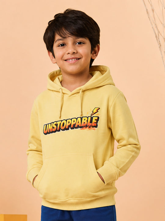 Kiddopanti Boys Cotton Fleece Full Sleeve Graphic Printed Hooded Sweatshirt