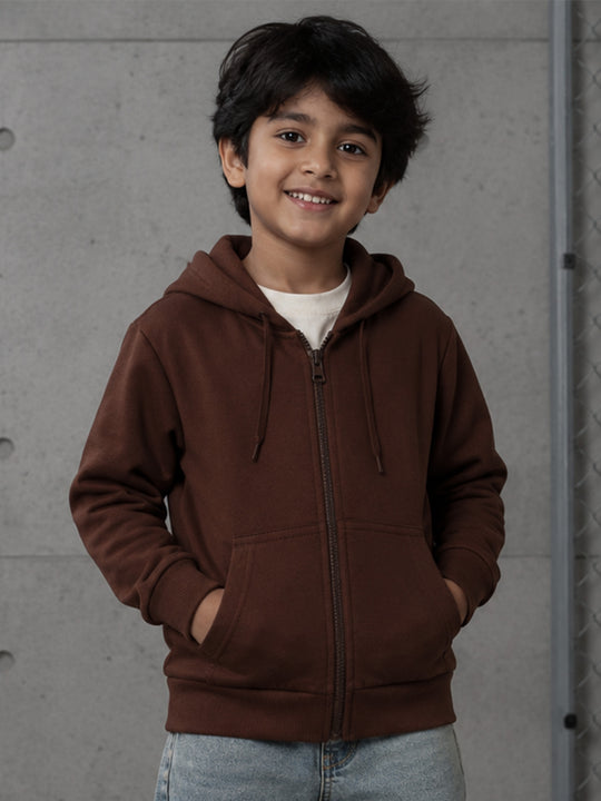 Kiddopanti Boys & Girls Full Sleeves Solid Zip Front Open Hooded Sweatshirt