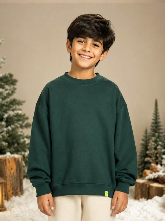 Kiddopanti Boys Solid Fleece Round Neck Full Sleeve Sweatshirt