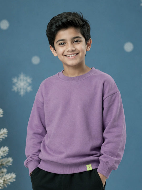 Kiddopanti Boys Solid Fleece Round Neck Full Sleeve Sweatshirt